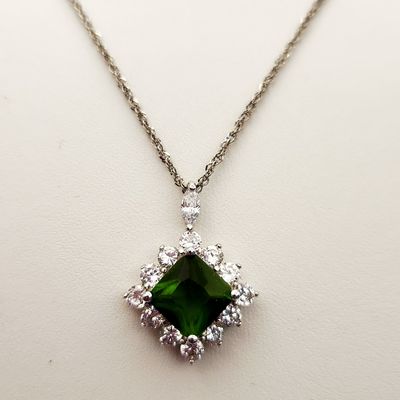 Sale Photo Thumbnail #271: Sterling Green CZ Necklace 6.8 Grams
