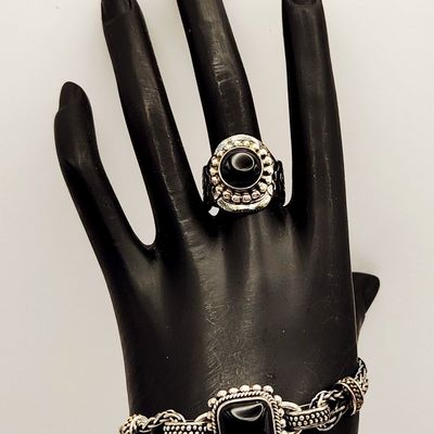 Sale Photo Thumbnail #279: Sterling & Onyx Bracelet & Ring 38.5 Grams