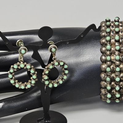 Sale Photo Thumbnail #391: Mexican Sterling & Turquoise Jewelry 52.6 Grams