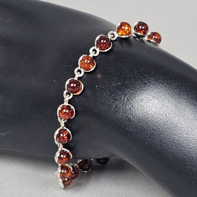 Sale Photo Thumbnail #158: Sterling Cognac Amber Link Bracelet 10.1 Grams
