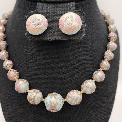 Sale Photo Thumbnail #208: Venetian Wedding Cake Glass Graduated Necklace & Earrings