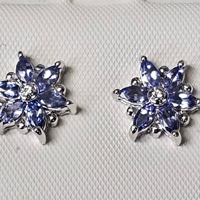Sale Photo Thumbnail #414: Sterling Tanzanite & Diamond Accent Earrings 2.0 Grams