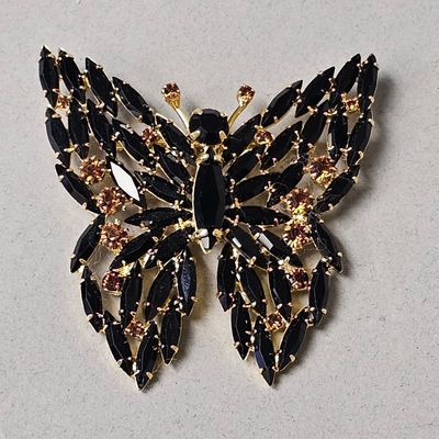 Sale Photo Thumbnail #101: Eisenberg Ice Gold-Tone Black Rhinestone Butterfly Brooch