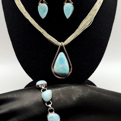 Sale Photo Thumbnail #201: Sterling Larimar Set 54.8 Grams