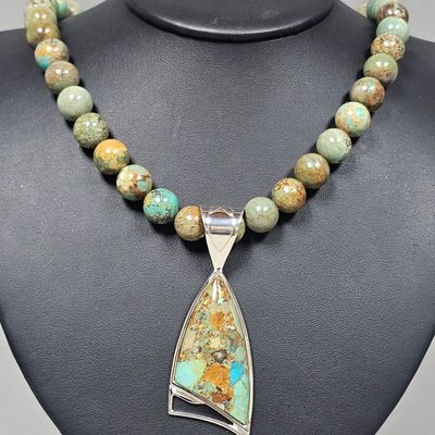 Sale Photo Thumbnail #160: Jay King Sterling Turquoise Pendant Necklace 97.6 Grams