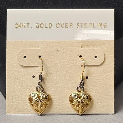 Sale Photo Thumbnail #443: 24K Gold Over Sterling Heart Earrings 1.8 Grams