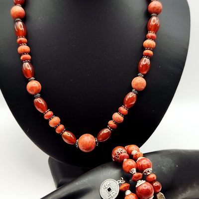 Sale Photo Thumbnail #347: Carnelian & Sponge Coral Necklace & Bracelet