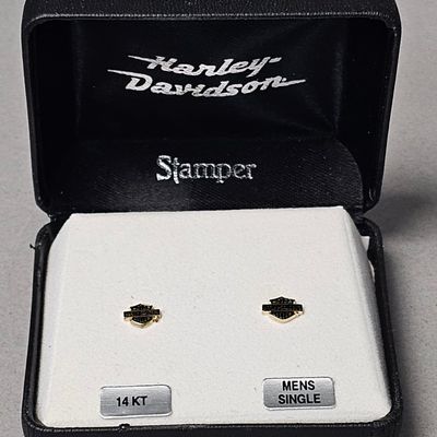 Sale Photo Thumbnail #442: Stamper 14K Gold Harley-Davidson Earrings 0.66 Grams