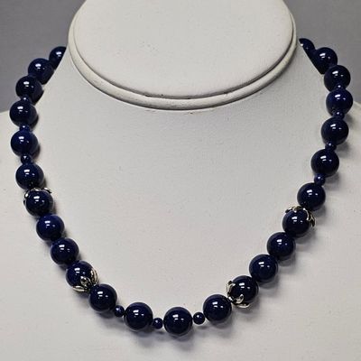 Sale Photo Thumbnail #409: Jean Lin Sterling Lapis Lazuli Bead Necklace 58.5 Grams