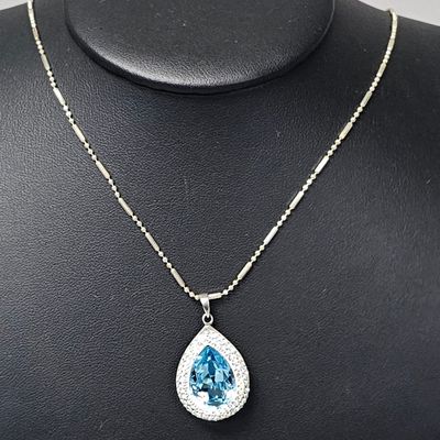 Sale Photo Thumbnail #395: Sterling Halo Pendant Necklace  9.8 Grams