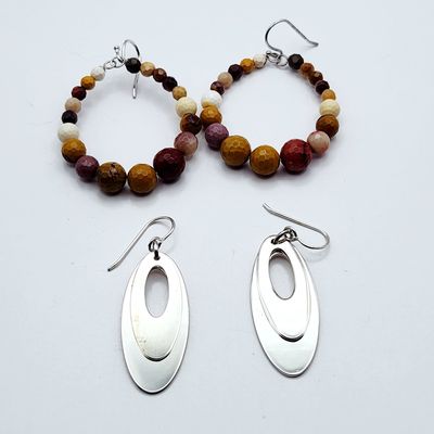 Sale Photo Thumbnail #390: Sterling & Mookaite Jasper Beaded Earrings 14.5 Grams