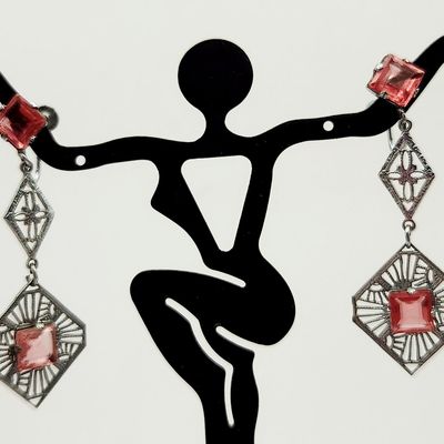 Sale Photo Thumbnail #207: Silver-Tone Art Deco Filigree Drop Earrings