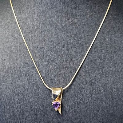 Sale Photo Thumbnail #182: 14K Amethyst Pendant Necklace 8.8 Grams