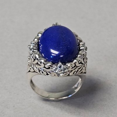 Sale Photo Thumbnail #401: Sterling Lapis Lazuli Cabochon Ring 11.6 Grams