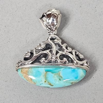 Sale Photo Thumbnail #151: Sterling & Turquoise Filigree Pendant 16.6 Grams