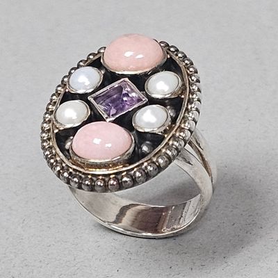 Sale Photo Thumbnail #75: NB Sterling Multi-Gemstone Cocktail Ring 11.4 Grams