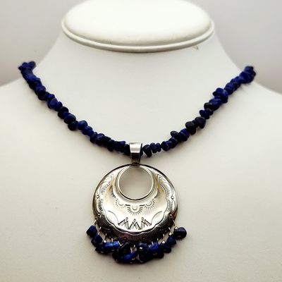 Sale Photo Thumbnail #370: Sterling Lapis Lazuli Southwestern Pendant Necklace