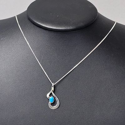 Sale Photo Thumbnail #460: Sterling Turquoise Teardrop Pendant Necklace 3.1 Grams