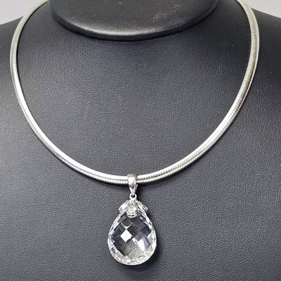 Sale Photo Thumbnail #433: Sterling Omega Necklace Crystal Pendant 24.2 Grams