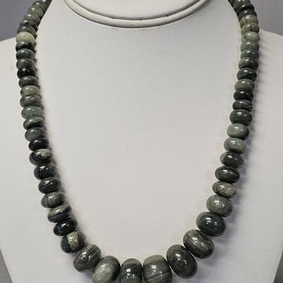 Sale Photo Thumbnail #425: Sterling Seraphinite Graduated Rondelle Necklace 113.9 Grams