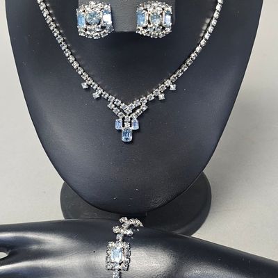 Sale Photo Thumbnail #134: Light Blue Rhinestone Necklace Bracelet & Earrings