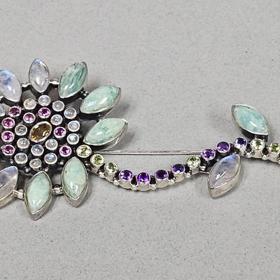 Sale Photo Thumbnail #80: Nicky Butler Sterling Gemstone Sunflower Brooch 25.7 Grams