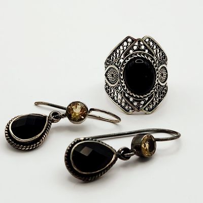 Sale Photo Thumbnail #332: Sterling Citrine & Onyx Earring Set