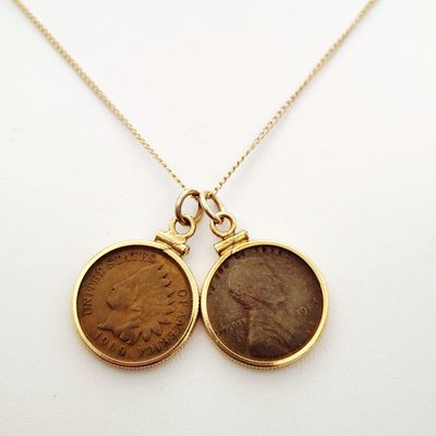 Sale Photo Thumbnail #218: 14K Gold Chain 1.1 Grams & Penny Pendants