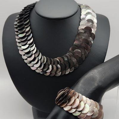 Sale Photo Thumbnail #371: Black Mother-of-Pearl Bib Necklace & Bracelet