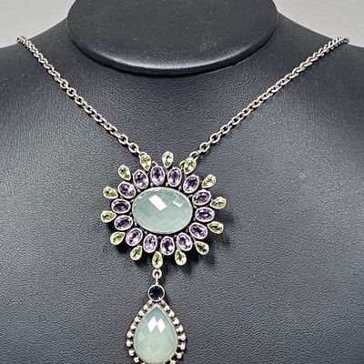Sale Photo Thumbnail #71: N Butler Sterling Multi-Gemstone Necklace 37.1 Grams