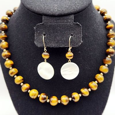 Sale Photo Thumbnail #226: 14K Gold Tigereye & Mother of Pearl Set