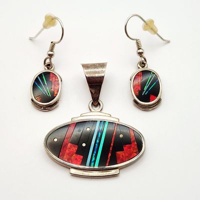 Sale Photo Thumbnail #206: Sterling Modernist Inlay Jewelry 15.4 Grams