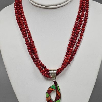 Sale Photo Thumbnail #167: Jay King Sterling Coral Pendant Necklace 68.6 Grams