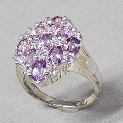 Sale Photo Thumbnail #72: Sterling Amethyst & Tanzanite Cluster Ring 8.2 Grams