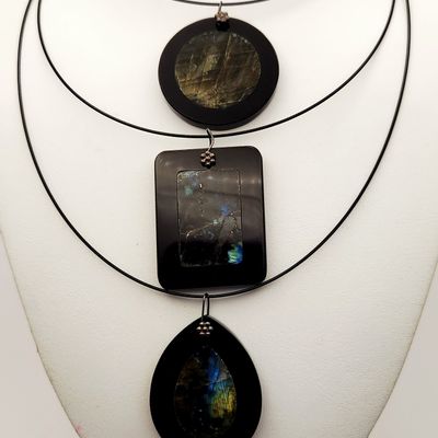 Sale Photo Thumbnail #276: Polished Black & Labradorite Inlay Necklace Trio