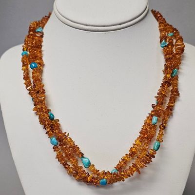 Sale Photo Thumbnail #410: Jay King Sterling Amber & Turquoise Necklace 35.8 Grams