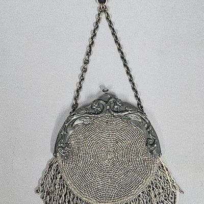 Sale Photo Thumbnail #110: Silver-Plated Beaded Floral Chatelaine Purse