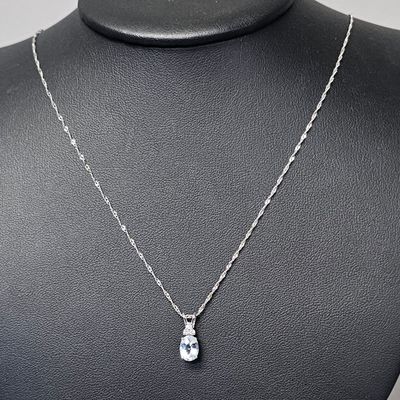 Sale Photo Thumbnail #330: 14K White Gold Aquamarine & Diamond Necklace 2.0 Grams