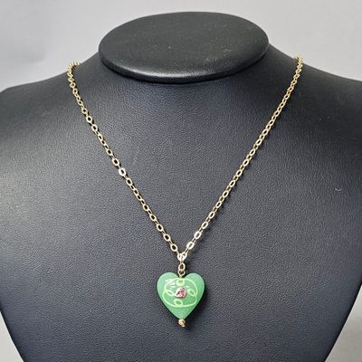 Sale Photo Thumbnail #434: 14K Gold Heart Lampwork Glass Necklace 7.7 Grams
