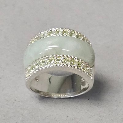 Sale Photo Thumbnail #431: Sterling Peridot & Jadeite Statement Ring 10.5 Grams