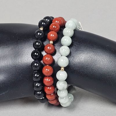 Sale Photo Thumbnail #73: G.S.J. 14K Gold & Gemstone Stretch Bracelets