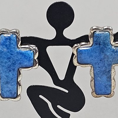 Sale Photo Thumbnail #84: Sterling Lapis Lazuli Jay King Cross Earrings 13.4 Grams