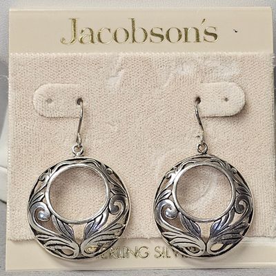 Sale Photo Thumbnail #470: Jacobson's Sterling Foliate Medallion Earrings 5.6 Grams