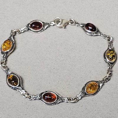 Sale Photo Thumbnail #195: Sterling Multi-Colored Amber Link Bracelet 5.9 Grams