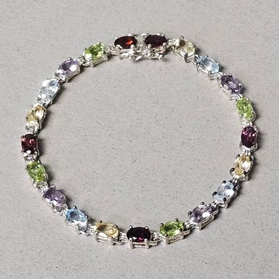 Sale Photo Thumbnail #423: Sterling Multi-Gemstone Tennis Bracelet 9.8 Grams