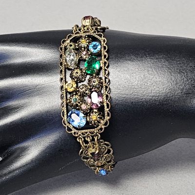 Sale Photo Thumbnail #462: Czechoslovakian Brass Filigree Multi-Stone Bracelet