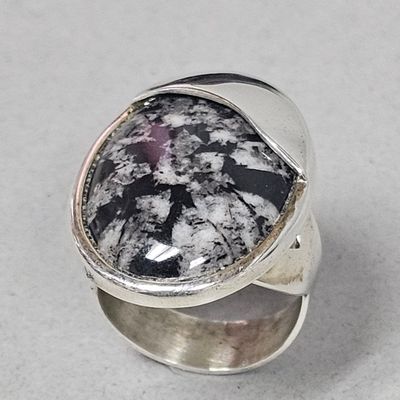 Sale Photo Thumbnail #78: Sterling Chrysanthemum Jasper Cocktail Ring 10.5 Grams