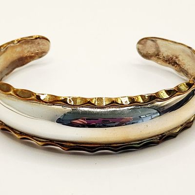 Sale Photo Thumbnail #277: Sterling & Brass Cuff Bracelet 17.2 Grams