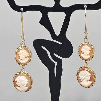 Sale Photo Thumbnail #45: M+M Scognamiglio 14K Gold Cameo Earrings 3.4 Grams