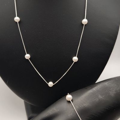 Sale Photo Thumbnail #255: Sterling Pearl Station Necklace & Bracelet 6.2 Grams